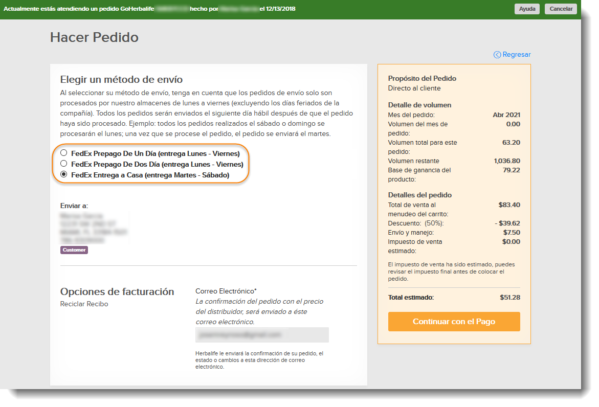 GoHerbalife - Procesar Órdenes de Clientes