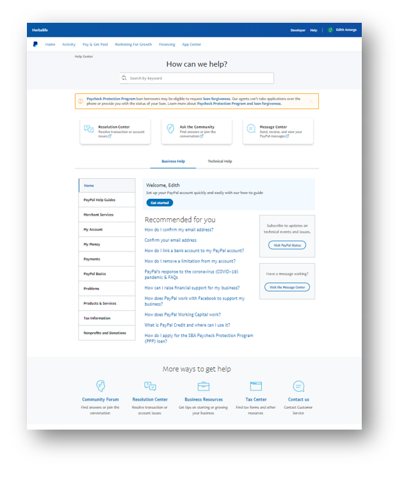 PayPal - Using the PayPal Help Center